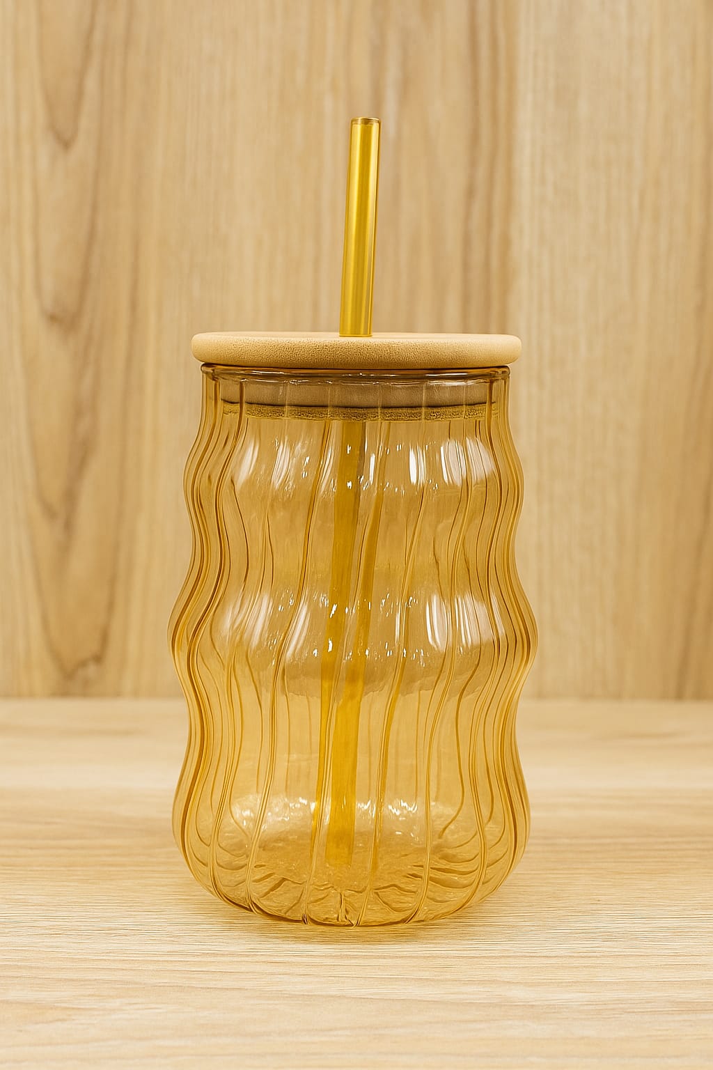Bubble Wave Sipper – Glass Straw & Bamboo Lid Coffee Mug