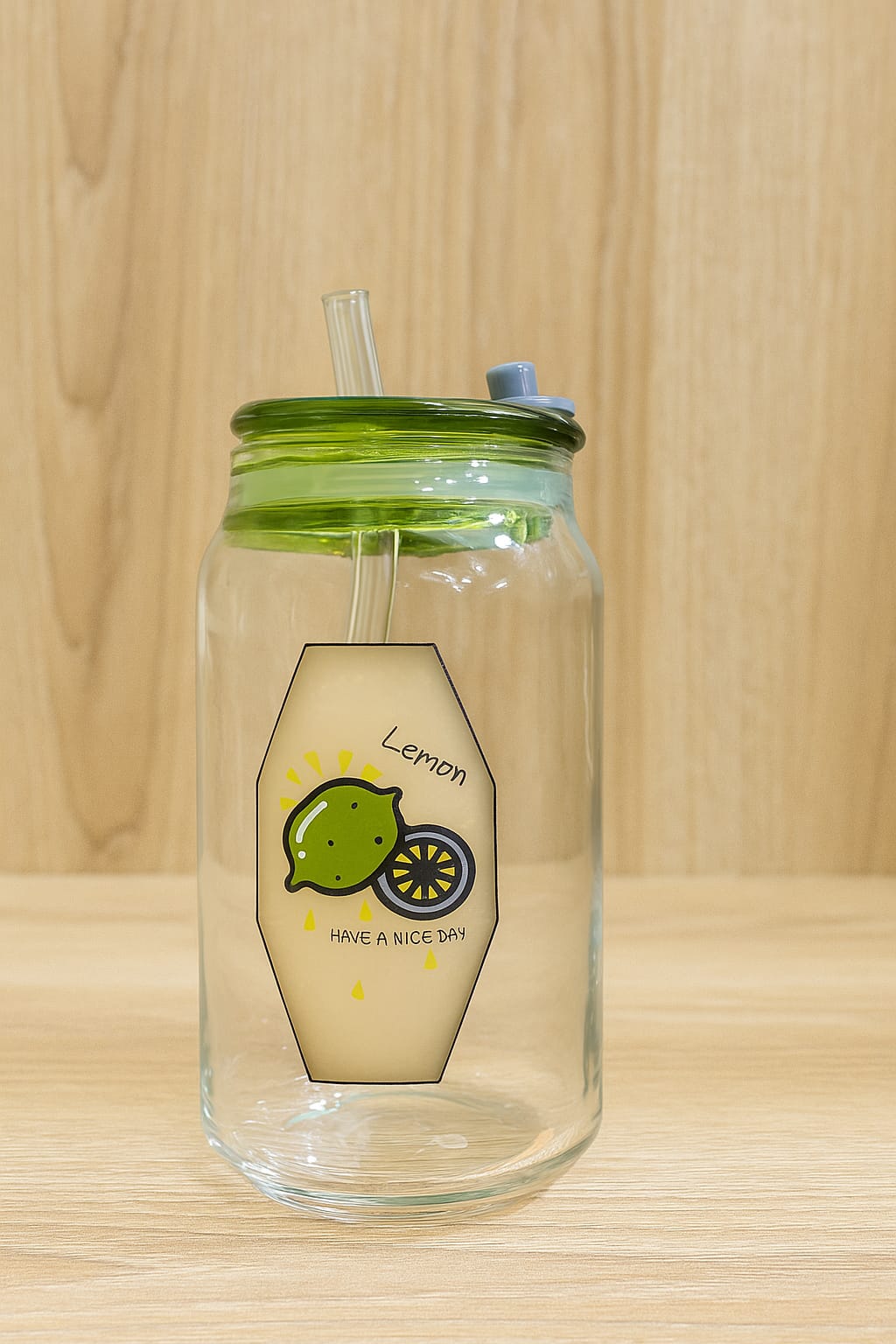 Bubble Wave Sipper – Glass Straw & Bamboo Lid Coffee Mug