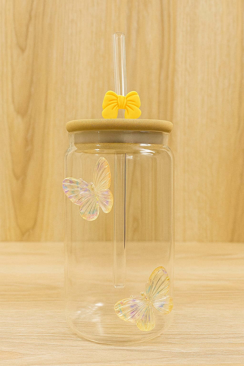 Bubble Wave Sipper – Glass Straw & Bamboo Lid Coffee Mug